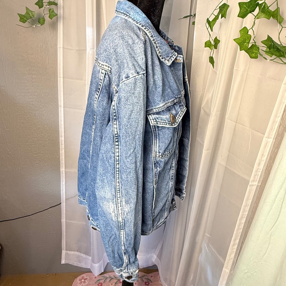 Free People Distressed Oversized Denim Boyfriend Jacket Blue Cotton Small - Picture 9 of 11